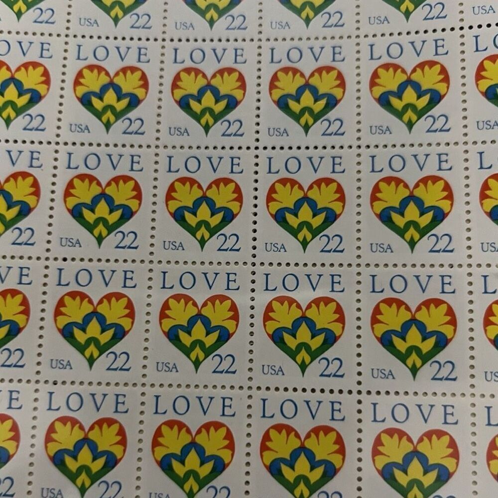 MNH 1987 Scott #2448 Colorful Heart Love 22 Cent Sheet of 100 Stamps